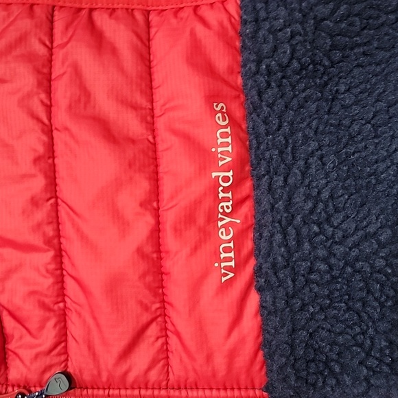Vineyard Vines Mens Quilted Sherpa Vest Navy & Red Size Medium - Picture 2 of 10